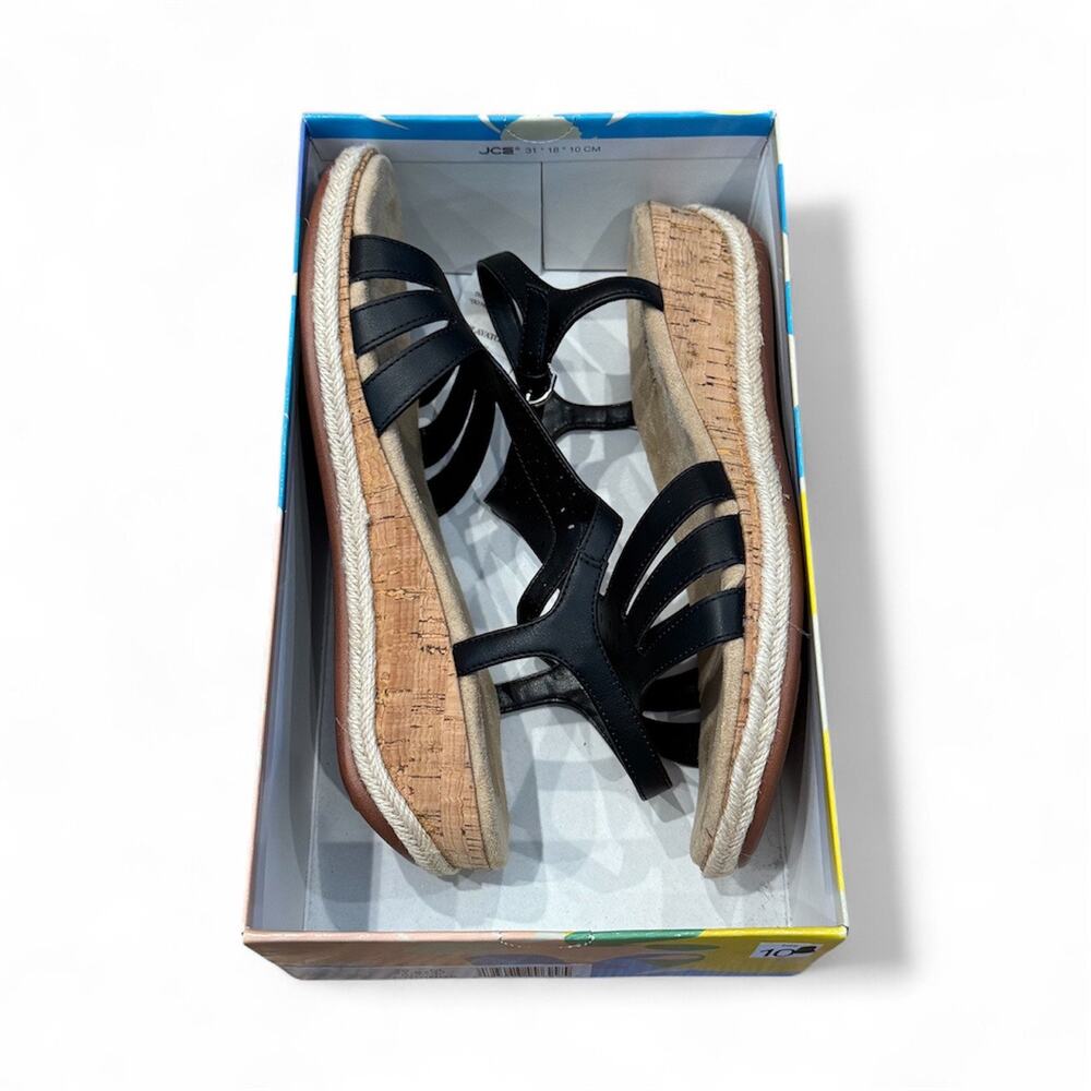 NWT Easy Street Dorinda Wedge Sandals Black Womens 10 espadrille cork comfort